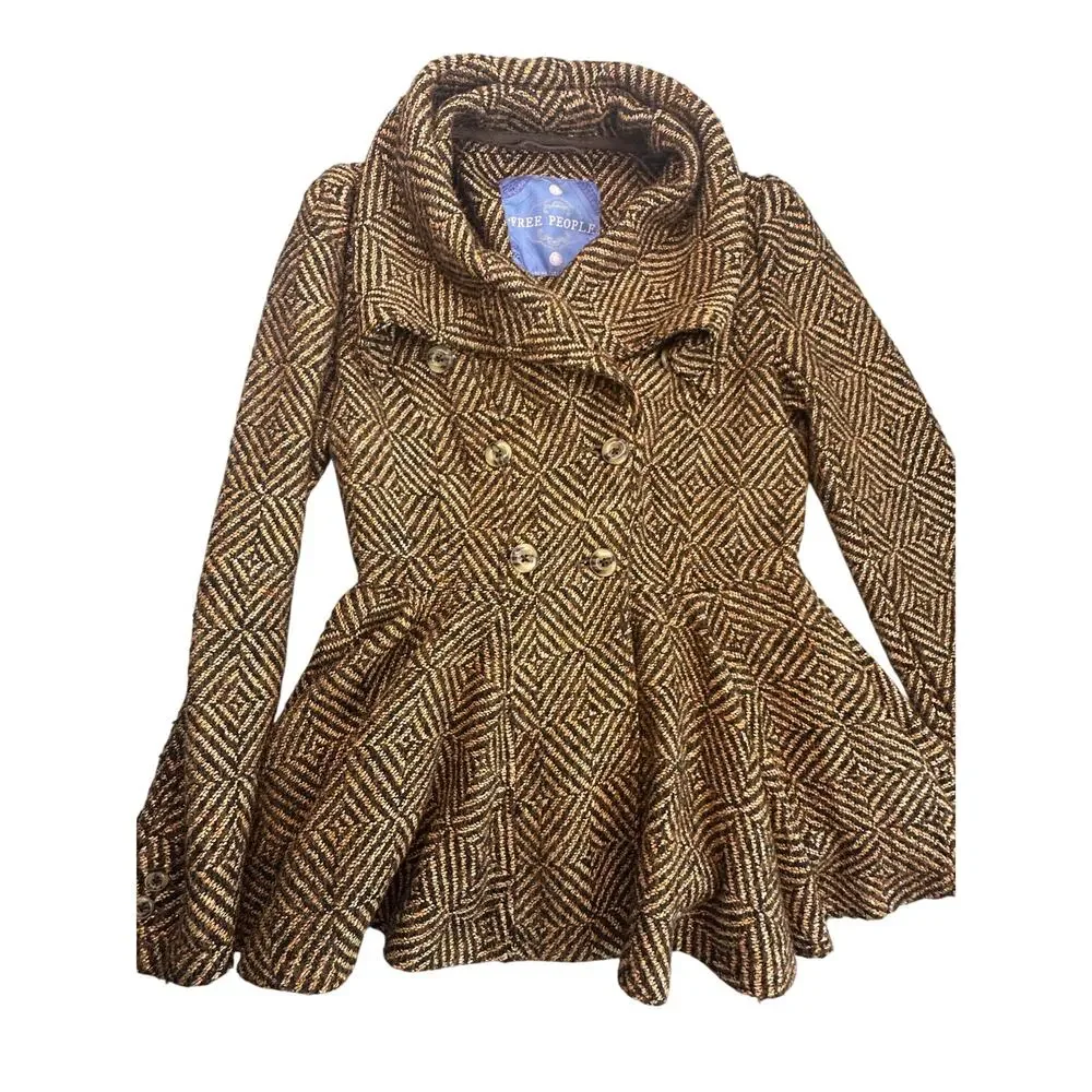 Free People Diamond Jacquard Peacoat Tweed